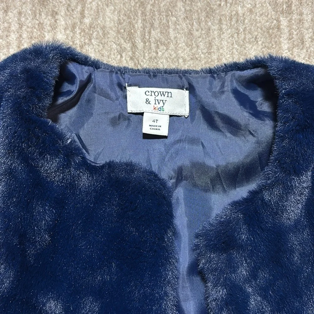 4T/5 Girl outfit Crown & Ivy faux fur vest navy pink Polo Ralph Lauren leggings